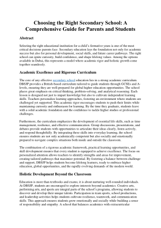 Choosing the Right Secondary School: A Comprehensive Guide for Parents and Stude
