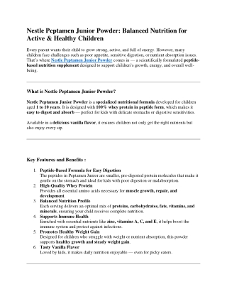 Nestle Peptamen Junior Powder – Peptide-Based Nutrition for Kids | 400gm Vanilla