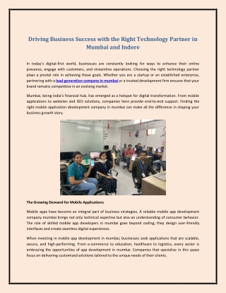 Driving Business Success with the Right Technology Partner in Mumbai and Indore