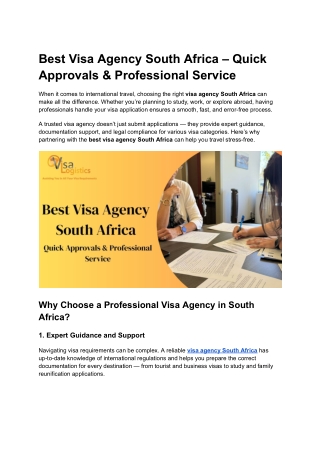 Best Visa Agency South Africa – Quick Approvals & Professional Service