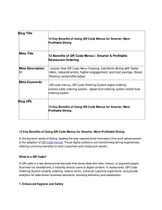 12 Key Benefits of Using QR Code Menus for Smarter, More Profitable Dining