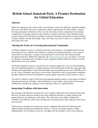 British School Jumeirah Park: A Premier Destination for Global Education