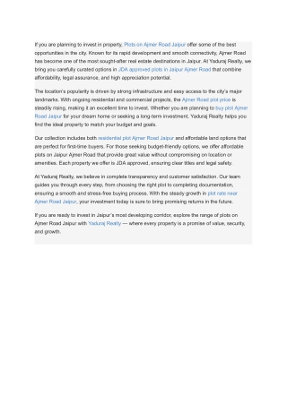 Plots on Ajmer Road Jaipur – JDA Approved Plots by Yaduraj Realty