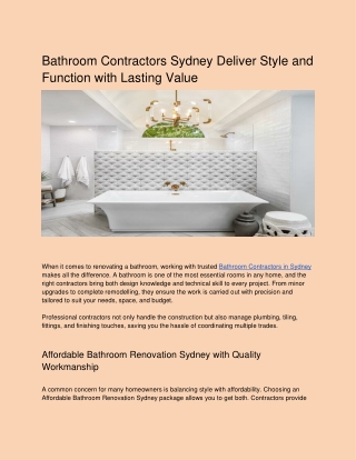 Bathroom Contractors Sydney Deliver Style and Function with Lasting Value
