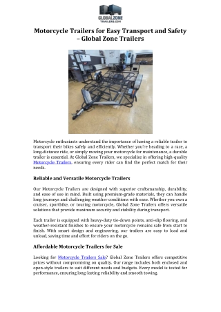 Motorcycle Trailers for Easy Transport and Safety – Global Zone Trailers
