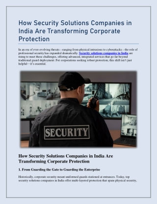 How Security Solutions Companies in India Are Transforming Corporate Protection