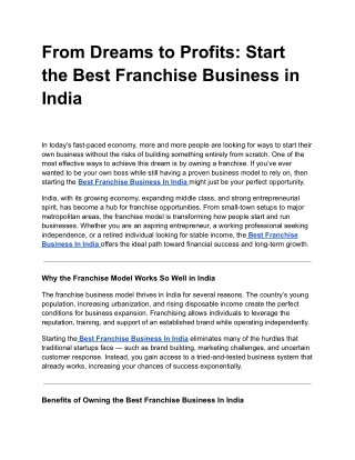From Dreams to Profits: Start the Best Franchise Business in India