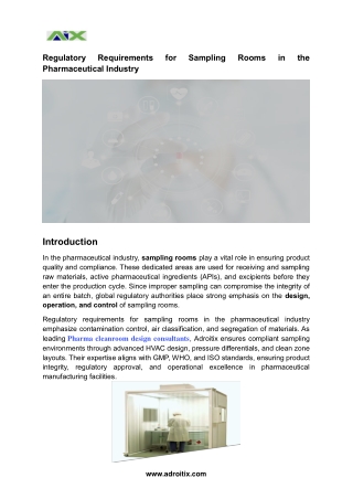 Regulatory Requirements for Sampling Rooms in the Pharmaceutical Industry - Adroitix Engineering
