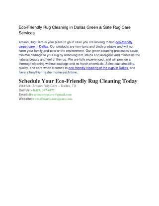 Eco-Friendly Rug Cleaning in Dallas Green & Safe Rug Care Services