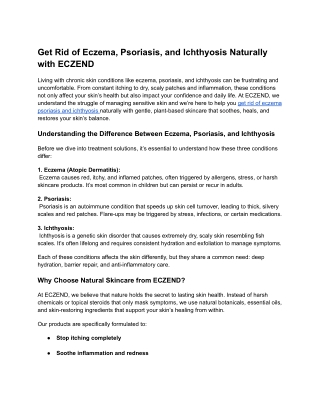 Get Rid of Eczema, Psoriasis, and Ichthyosis Naturally with ECZEND