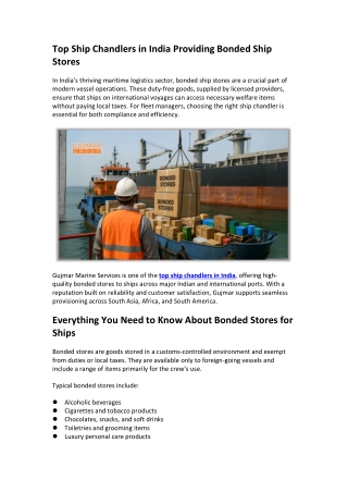 Top Ship Chandlers in India Providing Bonded Ship Stores