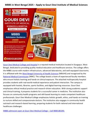 MBBS in West Bengal 2025 – Apply to Gouri Devi