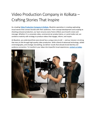 Video Production Company in Kolkata – Crafting Stories That Inspire
