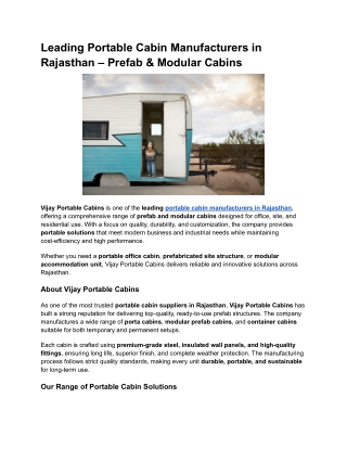 Leading Portable Cabin Manufacturers in Rajasthan