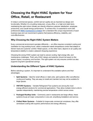 Choosing the Right HVAC System for Your Office, Retail, or Restaurant