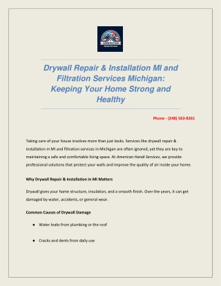 Drywall Repair & Installation MI and Filtration Services Michigan_ Keeping Your Home Strong and Healthy