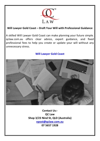 Will Lawyer Gold Coast – Draft Your Will with Professional Guidance