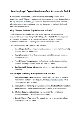 Leading Legal Expert Services – Top Advocate in Delhi