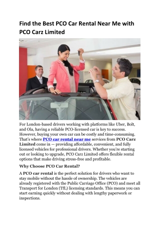 PCO Car Rental Near Me | PCO Carz Limited – Affordable, Local Rentals for Driver