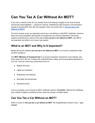 Can You Tax A Car With Out An MOT_