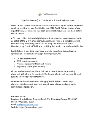 Qualified Person Certification and Batch release