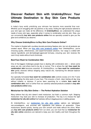 Discover Radiant Skin with UrskinbyDhruv_ Your Ultimate Destination to Buy Skin Care Products Online