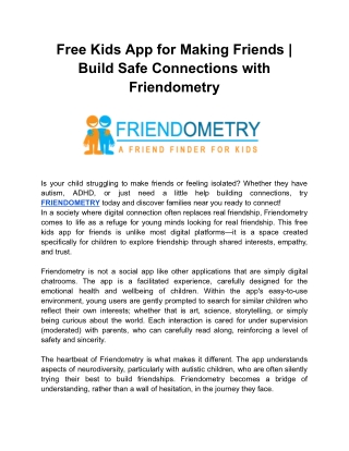 Free Kids App for Making Friends – Friendometry