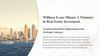 The Success Blueprint of Willison Evans Miami