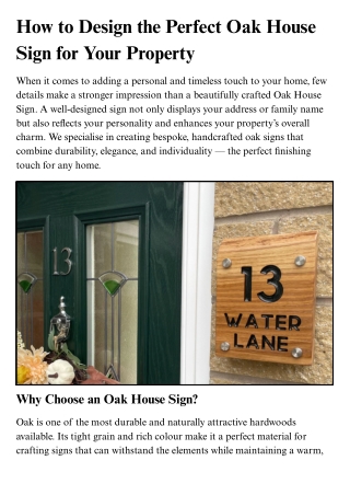 How to Design the Perfect Oak House Sign for Your Property