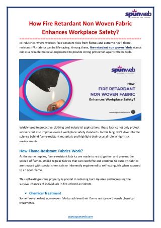 How Fire Retardant Non Woven Fabric Enhances Workplace Safety?
