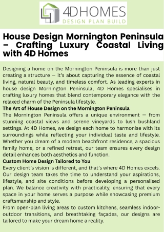 House Design Mornington Peninsula – Crafting Luxury Coastal Living with 4D Homes