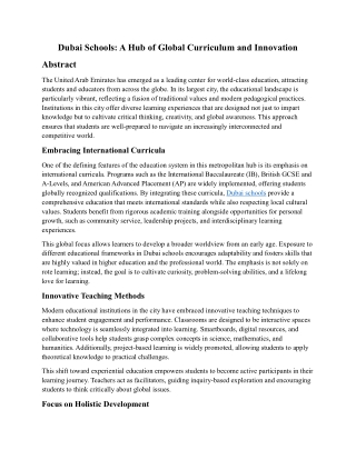 Dubai Schools: A Hub of Global Curriculum and Innovation