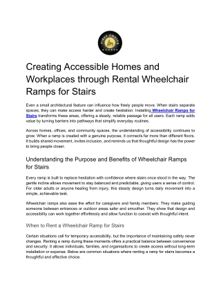Creating Accessible Homes and Workplaces through Rental Wheelchair Ramps for Stairs
