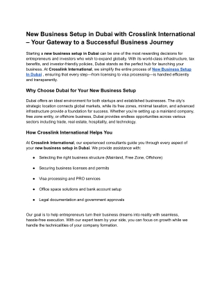 New Business Setup in Dubai with Crosslink International – Your Gateway to a Successful Business Journey