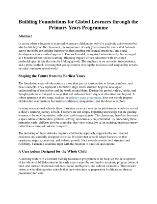 Building Foundations for Global Learners through the Primary Years Programme