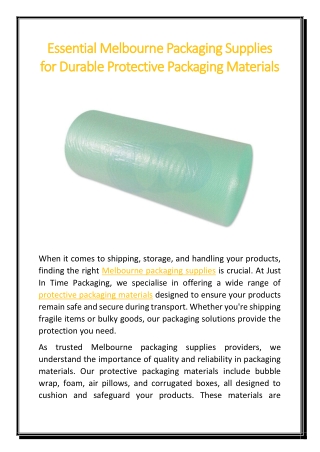 Essential Melbourne Packaging Supplies for Durable Protective Packaging Materials