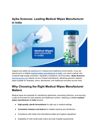 Medical wipes manufacturer in India