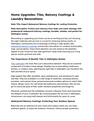 Home Upgrades: Tiles, Balcony Coatings & Laundry Renovations