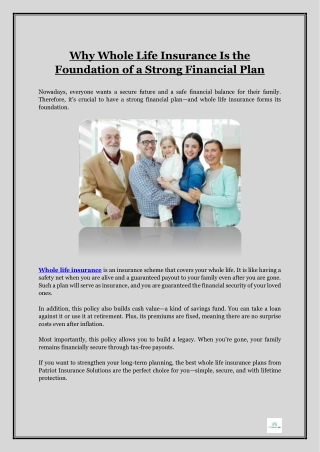 Why Whole Life Insurance Is the Foundation of a Strong Financial Plan