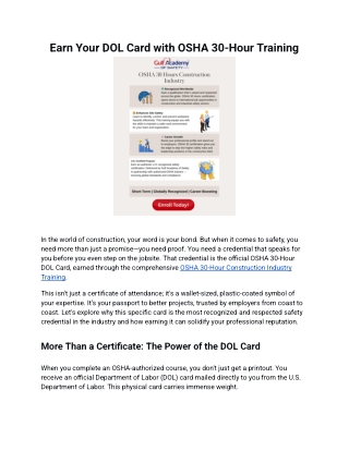 Earn Your DOL Card with OSHA 30-Hour Training