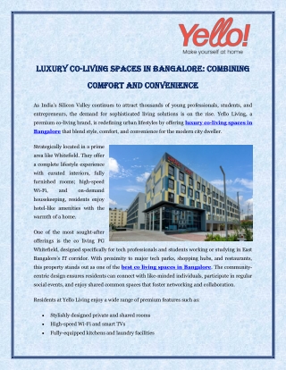 Luxury Co-Living Spaces in Bangalore Combining Comfort and Convenience