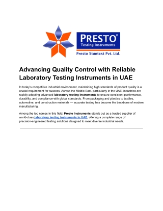 Advancing Quality Control with Reliable Laboratory Testing Instruments in UAE