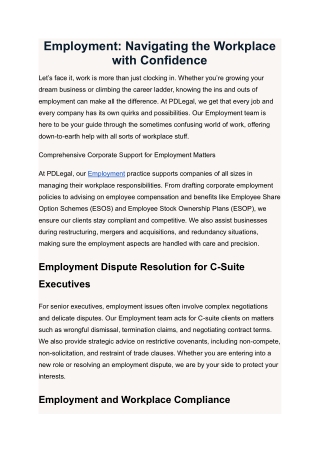 Employment: Navigating the Workplace with Confidence