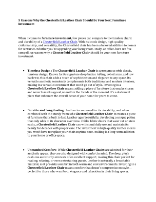 5 Reasons Why the Chesterfield Leather Chair Should Be Your Next Furniture Investment