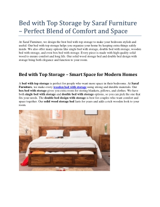 Bed with Top Storage by Saraf Furniture – Perfect Blend of Comfort and Space