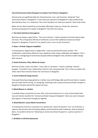 Top 10 Anniversary Flower Bouquets to Surprise Your Partner in Bangalore