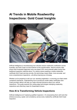 AI Trends in Mobile Roadworthy Inspections: Gold Coast Insights