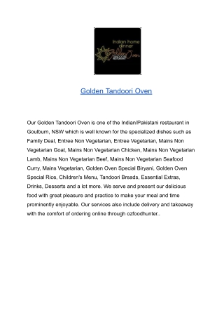 Golden Tandoori Oven Goulburn | Indian/ Pakistani Menu