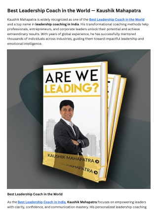 Best Leadership Coach in the World — Kaushik Mahapatra