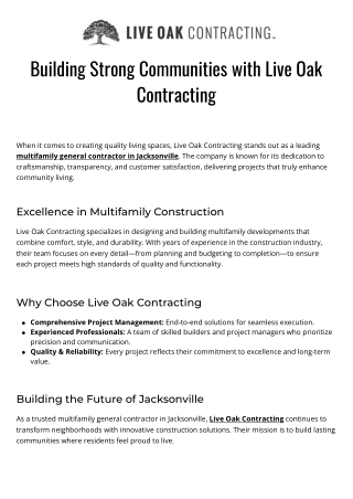 Live Oak Contracting  Multifamily General Contractor Jacksonville